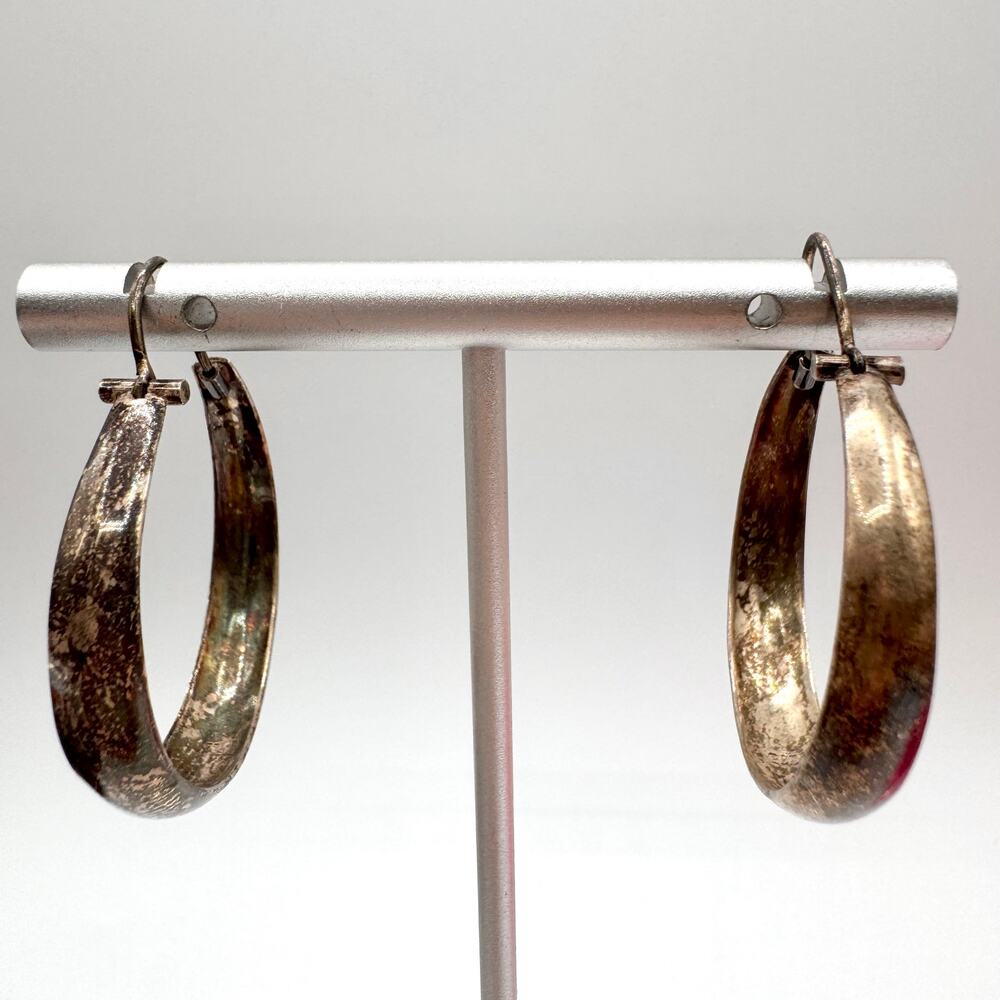 Vintage 925 Sterling Silver Tarnished Hoop Earrings Stamped Tested 6.39 grams - Picture 2 of 10